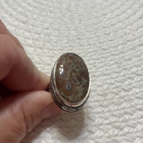 Impressive ASTEROID JASPER Handmade Sterling 925 Ring Size 7.5 #426D - Picture 2 of 3